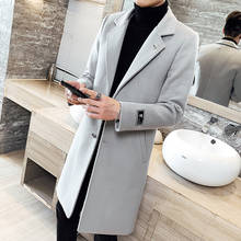 Мужское длинное шерстяное пальто, Приталенный кардиган-ветровка, однотонная Повседневная куртка на осень и зиму, 2019 2024 - купить недорого