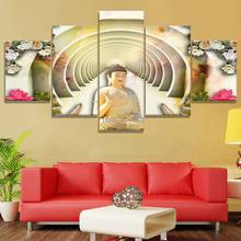 Frame 5 Piece HD Print Large Buddha Flowers Poster Painting Canvas Wall Art Picture Home Decoration Living Room Canvas Painting 2024 - buy cheap