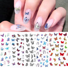 3D-Наклейки для ногтей с бабочками, цветные синие цветы, переводные наклейки для ногтей, клейкие слайдеры, тату, фольга, обертывания, украшения 2024 - купить недорого