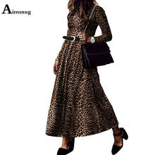 Plus size 4xl 5xl feminino elegante longo maxi vestido manga comprida leopardo impressão vestidos de festa do vintage 2021 verão a line vestido femme 2024 - compre barato