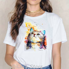 Watercolor cat printed vintage t shirt women white tshirt cats lover top clothes summer short sleeve girl tees cute t-shirt 2024 - buy cheap