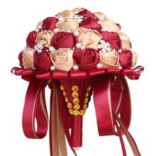 Винно-красный и хаки, букет подружки невесты с розой, цветочный размер 24x28 см, свадебные букеты, ручная работа, цветок на заказ 2024 - купить недорого
