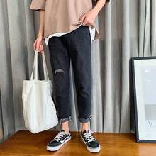 Hong Kong style spring and autumn 2020 hip hop student men's ripped jeans loose straight wild wide leg ankle length pants men 2024 - buy cheap