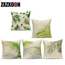 Capa de poliéster com folhas de plantas verdes tropicais, capa de almofada para decoração de sofá ou sala de estar, capa de almofada quadrada 2024 - compre barato