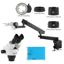 Microscopio estéreo Binocular, brazo articulado, abrazadera, 144 LED, iluminación de anillo, 3.5X-90X 2024 - compra barato
