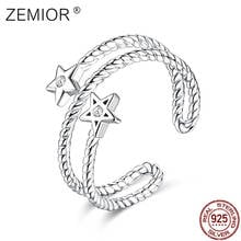 ZEMIOR-Anillo de dedo ajustable para mujer, con incrustaciones de estrella de circonia cúbica S925, anillos de plata esterlina doble, forma de cuerda trenzada, joyería 2024 - compra barato