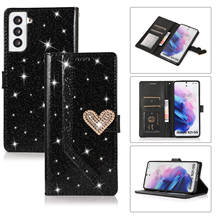 Glitter couro flip carteira caso para samsung galaxy s7 edge s8 s9 s10 lite s20 s21 a21s a51 a71 nota 10 20 pro mais 20 ultra 2024 - compre barato