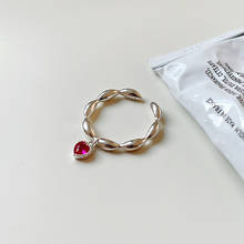 Anillo de plata esterlina 925 de estilo francés para mujer, accesorio original de viento frío, rosa roja, regalo de boda, colgante, rojo ajustable 2024 - compra barato