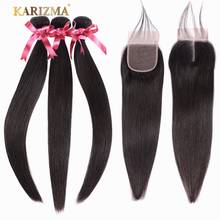 Karizma-aplique de cabelo brasileiro liso com fecho, 8-40 polegadas, 4 tamanhos, longo, 3 mechas com fechamento, não-remy 2024 - compre barato