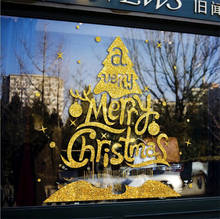 2021 Golden Merry Christmas Tree Wall Stickers Home Decor Shop Window Glass Decor Festival Mural Wall  Art Decals 2024 - buy cheap
