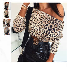 Women's Leopard Snakeskin Pattern T-shirt Fashion Sexy Ladies Blouse Off Shoulder Cropped Long Sleeve Off-Shoulder Collar Top 2024 - buy cheap