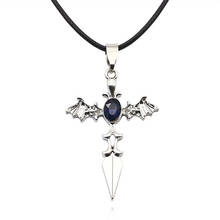 Fashion Angel Devil Wings Cross Pendant Necklace Punk Hip Hop Men's Blue Crystal Necklace Accessories Creative Party Jewelry 2024 - buy cheap