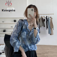 Блузка женская шифоновая с длинным рукавом и принтом, в стиле оверсайз 2024 - купить недорого