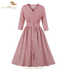 Sishion vestido rosa elegante de manga 3/4 sp0757, vestido de outono vintage de bolinhas finas para mulheres 2024 - compre barato