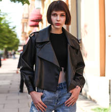 Top Quality Women Faux Leather Jacket Soft Loose Biker Coat Female Short Motorcycle Black White Jacket High Street Leather Coat 2024 - buy cheap