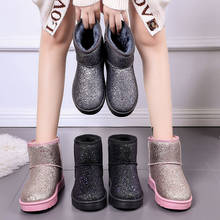 Snow Boots Women Winter Flat Shoes Female Sequined Cloth Ankle Boots Warm Plush Ankle Boot Round Toe Antiskid Black Pink Grey 2024 - buy cheap