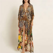 TEELYNN Boho Beach Leopard Floral Print Chiffon Kimno Robe Summer Bikini Cover Up Loose Maxi Dresses For Women Cardigan 2021 2024 - buy cheap