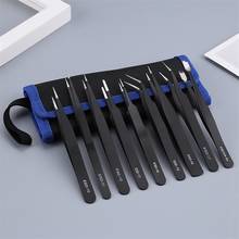 9Pcs Tweezers Anti-static Curved Straight Tip Precision Stainless Steel For Picking Up Gems Forceps Phone Repair Hand Tools Set 2024 - buy cheap