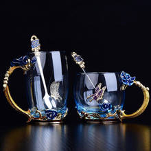 Taza de cristal esmaltado con flor para té, vaso de agua de alta calidad con asa, regalo perfecto para enamorados y boda, rosa, nuevo 2024 - compra barato