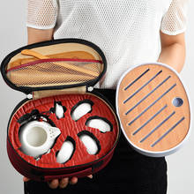Conjunto de chá de cerâmica portátil, caixa de armazenamento de chá kung fu conjunto de chá de combinação de decoração de casa, enfeites de mesa 2024 - compre barato
