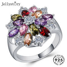 Jellystory Trendy 925 Silver Ring with Coloful Topaz Zircon Gemstone Flower shape Ring for Women Wedding Party Gift Fine Jewelry 2024 - buy cheap