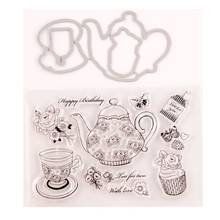 Teapot Seal Stamp with Cutting Dies Stencil Set DIY Scrapbooking Embossing Photo Album Decorative Paper Card Craft 2024 - buy cheap