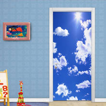 Самоклеющиеся ПВХ наклейки на дверь 3D голубое небо и белые облака обои для гостиной, детской спальни, домашний декор, наклейки на стену 3D 2024 - купить недорого