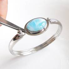 Women Jewelry High Quality Natural Larimar Bracelet Fine Jewelry Larimar Bangle 100% 925 Sterling Silver Bangle for Women's Gift 2024 - buy cheap