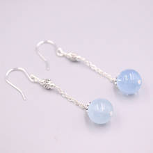 New Arrival S925 Sterling Silver Woman Earrings Luck Aquamarine Ball Dangle Earrings 58x11mm 2024 - buy cheap