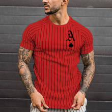 2021 Men's Striped Summer Men's and Women's Clothing Streetwear Crew Neck Shirt Fashion Poker Print Short Sleeve T-shirt Top 2024 - buy cheap
