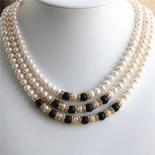 Free Shipping 2021 New Fashion 7-8mm White Pearl 3rows Necklace Collocation Black Carnelian Beads Women's Wedding Necklace 2024 - buy cheap