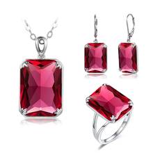 925 Sterling Silver Wedding Jewelry Sets Big Gemstone Rectangle Ruby Ring Pendant Drop Earrings Classic Fine Jewelry Christmas 2024 - buy cheap