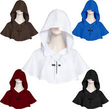 Men Medieval Costume Renaissance Hood Polyester Capelet LARP Mantle Hat 2024 - buy cheap