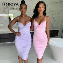 Itsroya Spaghetti Strap Midi Bodycon Dress Sexy Backless Solid Summer Dress Elegant Slim Club Party Dress Women 2020 Vestidos 2024 - buy cheap