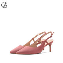 GOXEOU-Sandalias aterciopeladas para mujer, zapatos de tacón alto con punta puntiaguda, color Nude, rosa, rojo y negro, para fiesta, tallas 32-46 2024 - compra barato