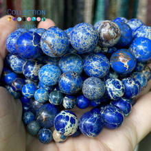 Miçangas redondas para fazer jóias, espaçador de pedra jaspers de sedimento azul natural do mar 4-12mm faça você mesmo acessórios de pulseiras 15" 2024 - compre barato
