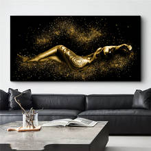 Figura de cuerpo de mujer desnuda negra y dorada, pintura al óleo sobre lienzo, carteles e impresiones, imagen artística de pared abstracta para sala de estar 2024 - compra barato