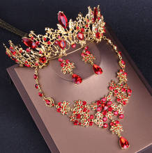 Vintage Gold Red Bridal Jewelry Sets With Tiaras Wedding Crown Choker Crystal Rhinestone Necklace Earrings Set Hair Accessories 2024 - buy cheap