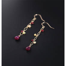 DAIMI-pendientes de rubí para mujer, aretes de oro natural de 14K con inyección de ópalo, borla, línea de oreja, regalo personalizado 2024 - compra barato