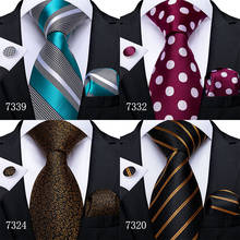 Mens tie Wedding Tie Blue Black Striped Paisley Silk Ties For Men Handkerchief Cufflinks Tie Set DiBanGu Design Business Tie 2024 - buy cheap