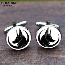 FIMAODZ-gemelos de Egipto Anubis God, mancuernas Punk, cabeza de Lobo, foto, símbolo egipcio, gemelos redondos de cristal para joyería masculina 2024 - compra barato