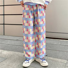 Korean Fashion Colourful Plaid Pants Streetwear Women Harajuku Sweatpants Women Baggy Elastic Waist Summer Casual Women's Pants 2024 - buy cheap