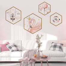 Pegatinas de pared de celebridades de Internet, lienzo de flamenco Hexagonal, papel tapiz cálido para sala de estar, autoadhesivo, decoración de dormitorio de niña, arte impreso 2024 - compra barato