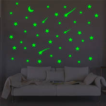 Креативные Светящиеся Настенные наклейки с метеоритами, звездами, Луной для детской комнаты, домашний декор, зеленые флуоресцентные наклейки на стену 2024 - купить недорого
