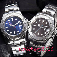 Relógio masculino estéril azul cinza, mostrador com data, vidro safira, automático 2024 - compre barato