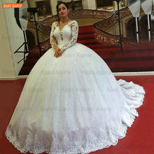 Glitter White Wedding Dresses Long Sleeves 2021 vestido de noiva O Neck Backless Bridal Gown Lace Appliqus Beading suknia slubna 2024 - buy cheap