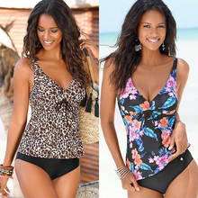 Plus Size Leopard Tankini Swimsuits Women 2021 Vintage Padded Sporty Two Piece Suits Female Push Up Beachwear Swimming XXL 2024 - buy cheap