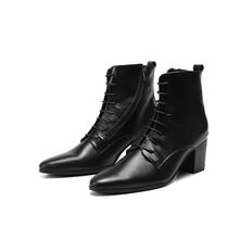 Pointed Toe Laces High Heel Genuine Leather Men Boots Business Work Chelsea Boots Men's Height Increase Short Boots Size 37-46 2024 - buy cheap