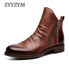 ZYYZYM Men Boots Leather Zipper 2021 Autumn New Arrival Vintage Style Ankle Chelsea Boots Man Footwear Zapatos De Hombre 2024 - buy cheap