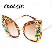 Óculos de sol de olho de gato, feminino, de marca, com strass, flor, elegante, lente transparente, uv400, óculos de sol 2024 - compre barato